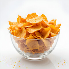 bowl of chips isolated on transparent and white background.