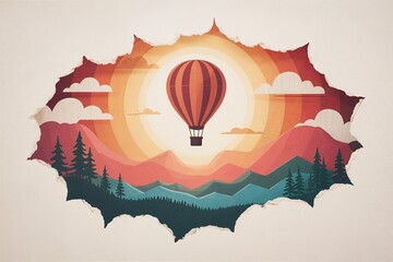 Hot air balloon over mountains