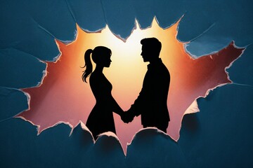 Couple holding hands silhouette