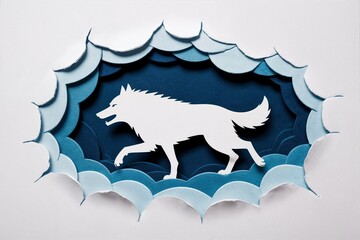 Wolf walking in paper art