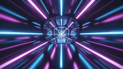 Immersive digital tunnel featuring vibrant neon light beams and dynamic cyber effects highlighting futuristic technology and virtual environment scenes - Powered by Adobe