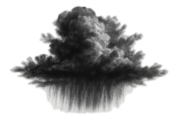 Black smoke explosion creating a mushroom cloud on a transparent background, symbolizing destructive power and danger