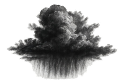 Black smoke explosion creating a mushroom cloud on a transparent background, symbolizing destructive power and danger