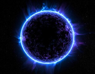 A cosmic sphere with vibrant blue and purple energy, amidst a backdrop of stars