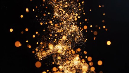 Vibrant golden sparkler particles dance dynamically against a dark background, creating an energetic and festive visual perfect for celebrations and special events.