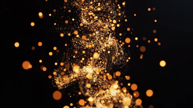 Vibrant golden sparkler particles dance dynamically against a dark background, creating an energetic and festive visual perfect for celebrations and special events.