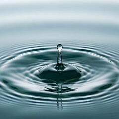 Close-up of a water droplet creating ripples on the surface of a calm body of water with a soft, gradient background