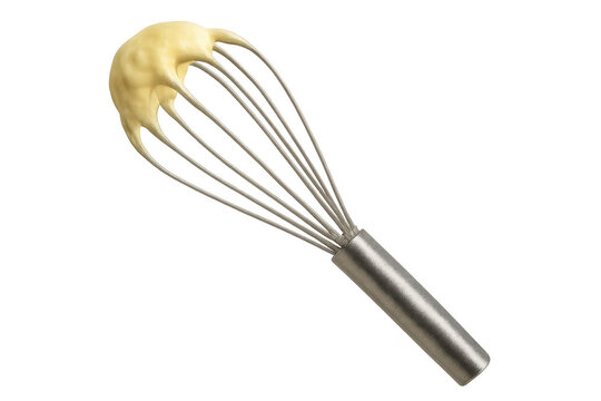 Whisking fresh cream: kitchen utensil with creamy batter ready for baking sweets, isolated on transparent background