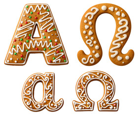 Naklejka premium Gingerbread Alpha and Omega cookies isolated