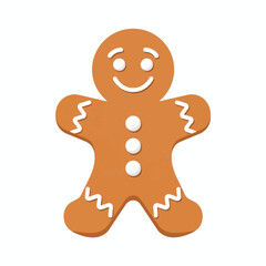 A classic gingerbread man cookie with white icing details, smiling cheerfully on a plain white background.