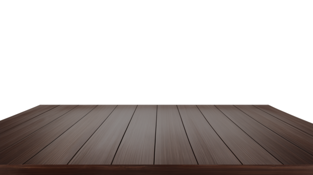 Close-up of textured dark brown wooden planks with parallel lines on transparent background