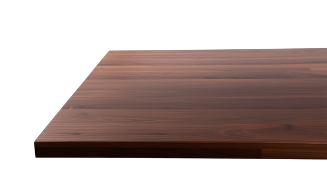 Close-up of polished walnut surface with intricate grain patterns on transparent background