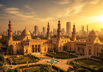 Naklejka premium Explore Cairo's architectural beauty at golden hour with a stunning skyline