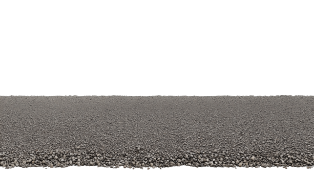 Close-up of dark gray granular asphalt or gravel texture with small pebbles on transparent background