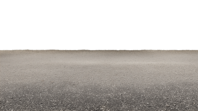 Endless asphalt road with scattered puddles and a distant horizon, transparent background