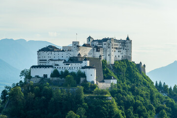 Obraz premium Hohensalzburg Fortress on Festungsberg Mountain on Summer Day. Salzburg, Austria