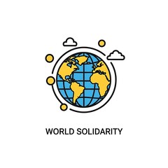 World Solidarity Icon with Globe and Clouds.