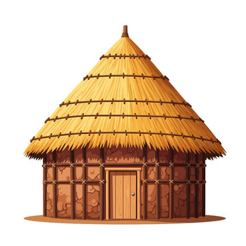 Primitive straw hut dwelling, architectural, vector style building illustration