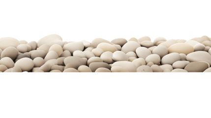 Close-up of smooth, rounded stones in a horizontal line on transparent background