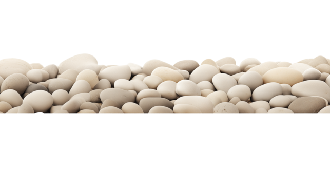 Close-up of smooth, rounded stones in a horizontal line on transparent background
