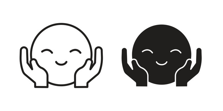 Hugging emoji icon concept outline symbol design. Simple element illustration.