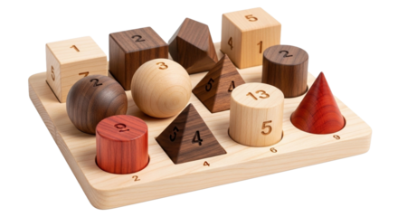 3D Wooden Geometry Puzzle for Early Learning on White Background   PNG Clean