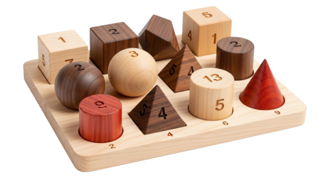3D Wooden Geometry Puzzle for Early Learning on White Background   PNG Clean