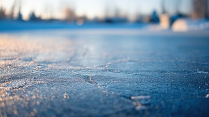 Close-up of Frozen Ice Texture with Light Reflection for Winter Background and Seasonal Display
