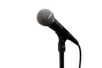 Microphone on stand professional audio equipment for broadcasting, recording, public speaking, music, performance with transparent background