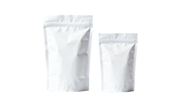 Two modern blank resealable pouches for product packaging mockups offer versatile design possibilities for branding projects and marketing campaigns
