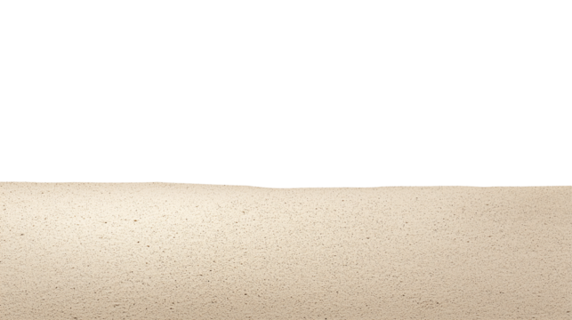 Pristine sandy beach with light beige sand and faint horizon line on transparent background