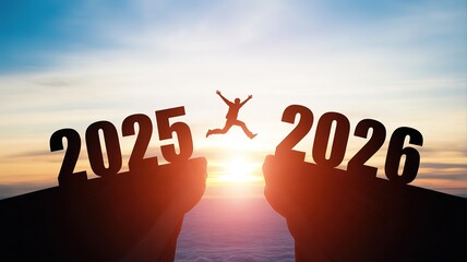 Happy New Year 2026 Celebration Silhouette Sunrise Background Optimistic Leap Forward Moment