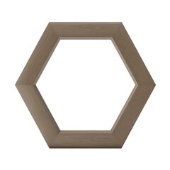 Hexagonal wooden frame with visible wood grain on transparent background