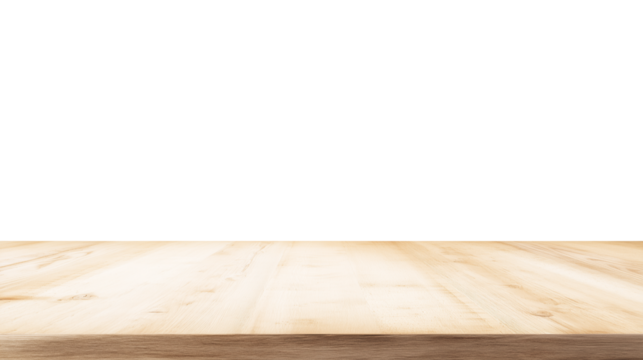 Close-up of smooth polished wooden surface with light natural grain pattern on transparent background