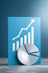 Ascending bar graph with pie chart, growth