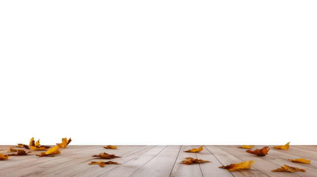 Autumn leaves scattered on a wooden floor with a transparent background - Powered by Adobe