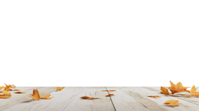 Scattered autumn maple leaves on a wooden surface with transparent background - Powered by Adobe