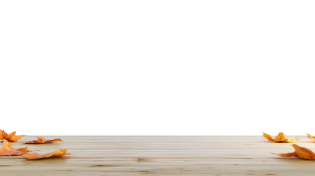 Autumn leaves on a light brown wooden surface with transparent background - Powered by Adobe