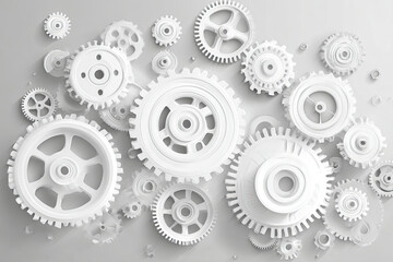 White gears mechanism abstract background
