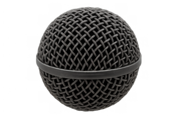 Microphone head with metal mesh grill providing clear audio recording and live sound performance, transparent background