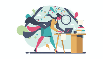 Frustrated businesswoman racing deadlines during the holidays work pressure and stress concept