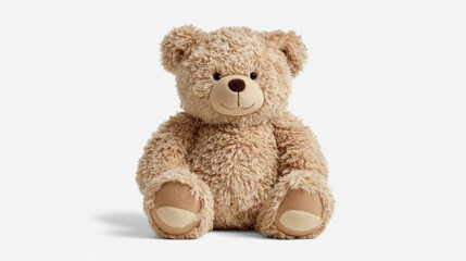 Obraz premium Cute Brown Teddy Bear Sitting Upright Isolated on White Background for Product Mockups and Commercial Use