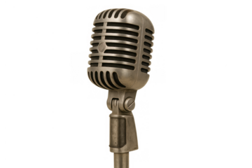 Vintage studio microphone for broadcasting and recording audio, classic retro sound equipment on transparent background