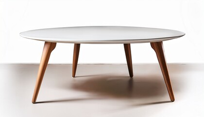 Fototapeta premium White Round Coffee Table With Light Brown Legs 2