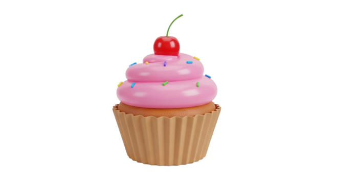3D Cupcake Icon with Frosting on White Background   PNG Clean