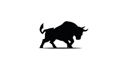 Strong Black Bull Silhouette on White. Powerful Icon Symbolizing Strength, Power, Determination, and Financial Growth.