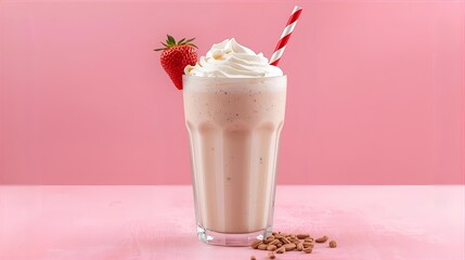 Creamy Strawberry Milkshake with Whipped Cream Topping