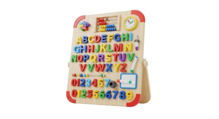 3D Kids Learning Board with Letters and Numbers on White Background  PNG Clean