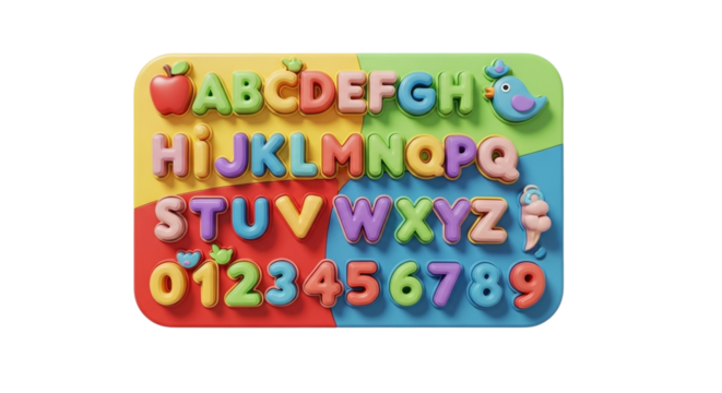 3D Kids Learning Board with Letters and Numbers on White Background   PNG Clean