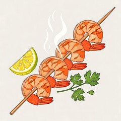 Grilled Shrimp Skewers with Lemon and Parsley Garnish.